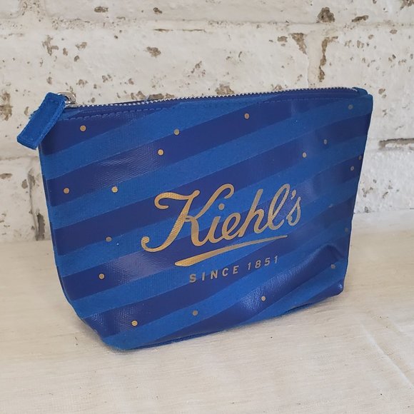 Kiehls Handbags - Kiehls Blue Striped Make-Up Zippered Travel Case Canvas Pouch